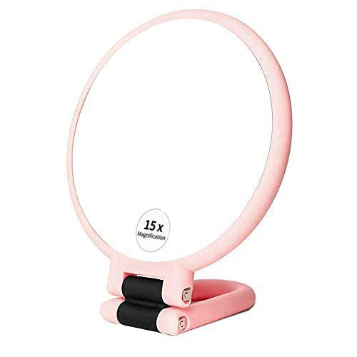 Portable 15X Magnifying Hand Mirror with Foldable Handle for Travel Makeup