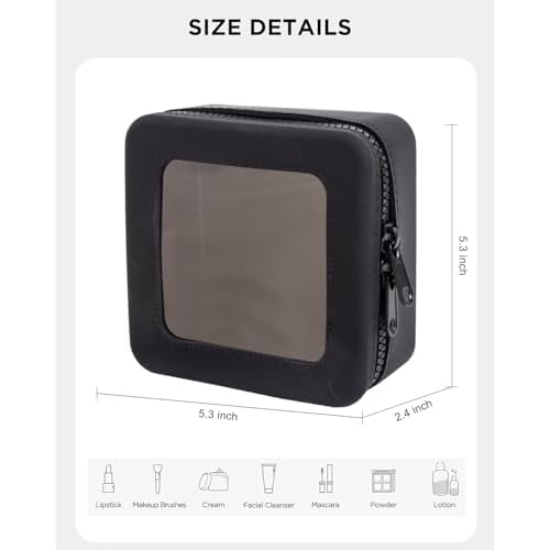 Small Clear Makeup Bag for Women, Mini Silicone Pouch Travel Cosmetic Case Waterproof Clear Make Up Pouch Purse with Zipper Cute Toiletry Bags for Traveling Car Organizer Travel Essentials (Black)