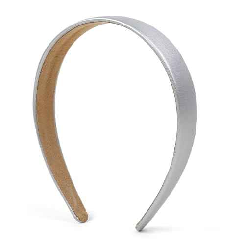 Silver Headbands for Women 1 Inch Wide Thick Silver Hairband Faux Leather Headband for Women and Girls Fashion Plastic Hard Head Band Solid Colors
