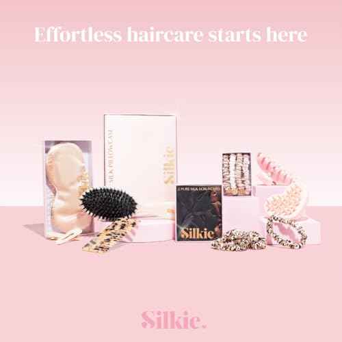 SILKIE x4 Set - Forget Satin - 100% Pure Mulberry Silk Black Brown Leopard Skinny Scrunchies Travel Pouch Everyday Hair Ties Elastics Hair Care Ponytail Holder No Damage (Savannah)