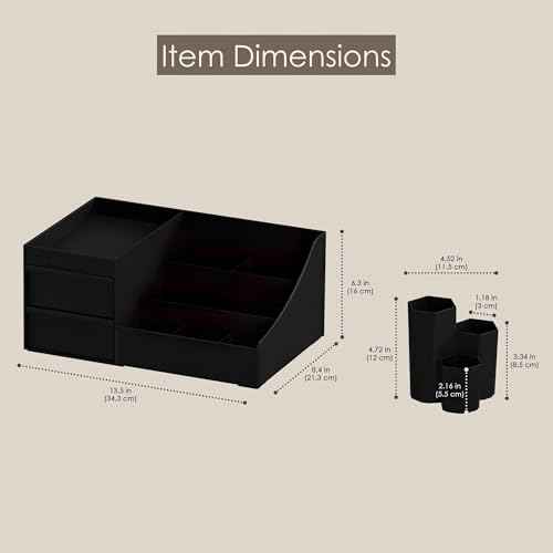 2 Pcs White Makeup Organizer and Brush Holder Set with 3 Drawers, Perfect for Cosmetics, Skincare, Beauty Tools on Vanity for Bedroom, Bathroom, Kitchen, Green