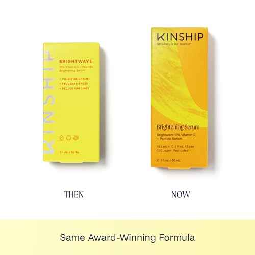 Kinship Brightwave Brightening 10% Vitamin C Serum for Face | Peptide Serum Dark Spot Corrector | Vegan Collagen Anti Aging Skincare | Smooth Fine Lines | Reduce Wrinkles (1 Fl Oz)
