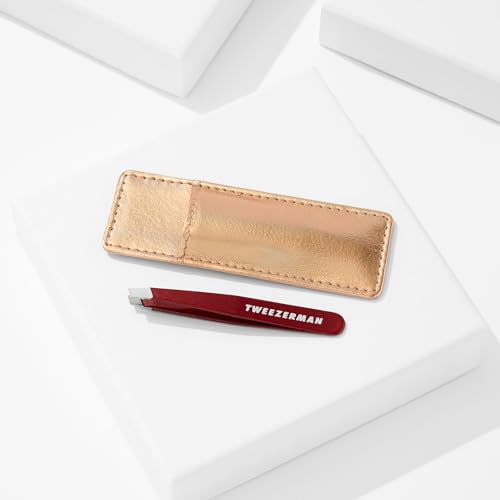 Tweezerman Vintage Rose Mini Slant Tweezer with Case - Eyebrow Tweezers for Women and Men