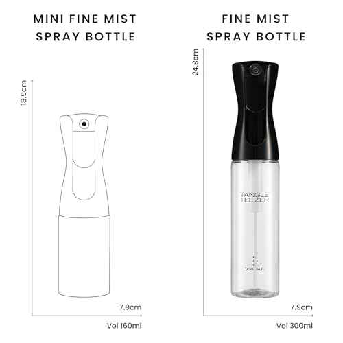 TANGLE TEEZER Fine Mist Continuous Spray Bottle, Reusable and Refillable, for Hair Detangling and Styling, 10.1 oz, Black