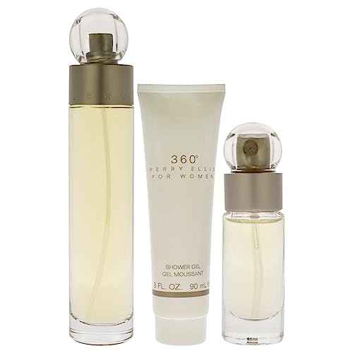Perry Ellis 360 3.4oz EDT Spray, 0.25oz EDT Spray 3oz Shower Gel Women 3 Pc Gift Set