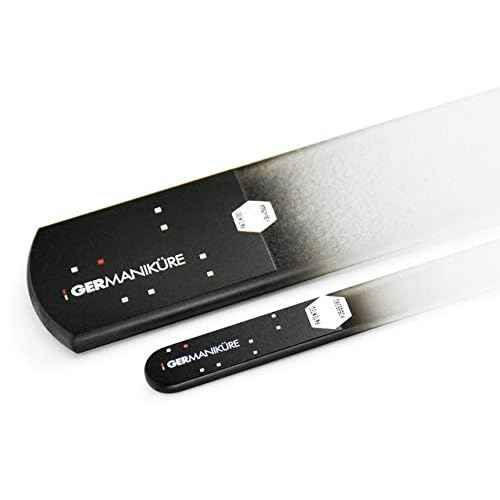 GERMANIKURE Glass Nail File Set in Fitted Cases- Ethically Made in Czech Republic - Permanently Etched Fingernail File, Small Travel File, Cuticle Remover