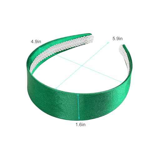 Ivyu Green Headbands for Women 70s Wide Headband Girls Halloween Satin Headbands for Adults 60s Hard Head Bands