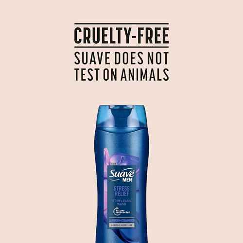 Suave Men¡¯s Stress Relief Body + Face Wash, Gentle Moisture with Lavender & Cedarwood All Day Fresh Scent, 18 oz, 6 Pack