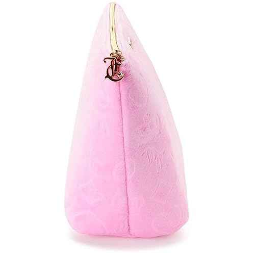 Juicy Couture Pink Makeup Bag Cosmetics Organizer Travel Essentials Zip Top Wedge Velour Heart Crown