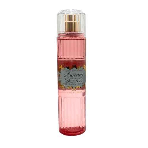 Bath & Body Works SWEETEST SONG 4-piece Deluxe Gift Set ? Fine Fragrance Mist, Body Wash, Body Lotion & 3-wick Scented Candle with Pink Tote Bag