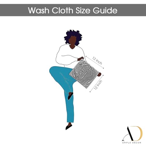 Ample Decor Washcloths Pack of 5 12 X 12 Inch, 600 GSM 100% Cotton Soft Absorbent, Premium Quality Durable Ideal for Bathroom, Pool, Hotel, Spa - Grey