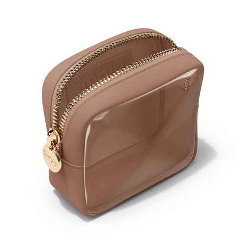 Embla Clear Cosmetic Bag Makeup Case, Clear Zipper Make Up Pouch and Toiletry Travel Tote, Cute Skincare Pouches for Women Girls, Preppy Purse Cosmetic Organizer, Mini Makeup Bags, Mocha Mousse