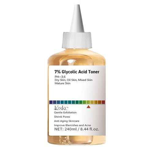 7% Glycolic Acid Face Exfoliating Toner for Clear Skin, Pore Minimizer, Radiant Complexion Enhancer, Daily Use Gentle Formula