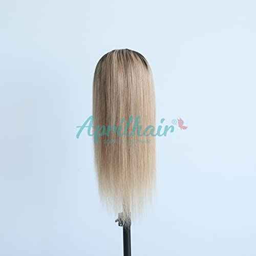 Pre-plucked Ombre #1B/27 Dark Root Honey Blonde 360 Lace Frontal Wigs Straight Glueless 150% Density Brazilian Virgin Human Hair With Baby Hair Full (12" inch, Straight)