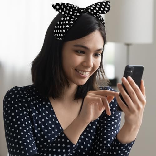 Hicarer 2 Pcs Polka Dot Headbands for Women Halloween Headband Retro Bandana Dress up 50s Outfit Wire Hairband Vintage Headwrap Cosplay Party Hair Accessories(0.23 Inch,Black, White)