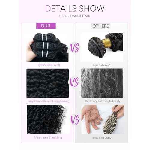 15A Raw Curly Bundles Human Hair,One Bundles 16 Inch Water Wave Curly Human Hair,Triple Lifespan Indian Virgin Hair,Quick Weave Hair Extensions Natural Black