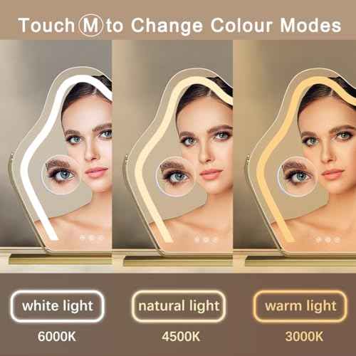 Cloud-Shaped Makeup Mirror with Lights,NO Assembly Required,Painted Gold/Black, 3 Color Modes, Touch Controls, 360¡Æ Rotation, 10X Magnifier (Painted Gold)