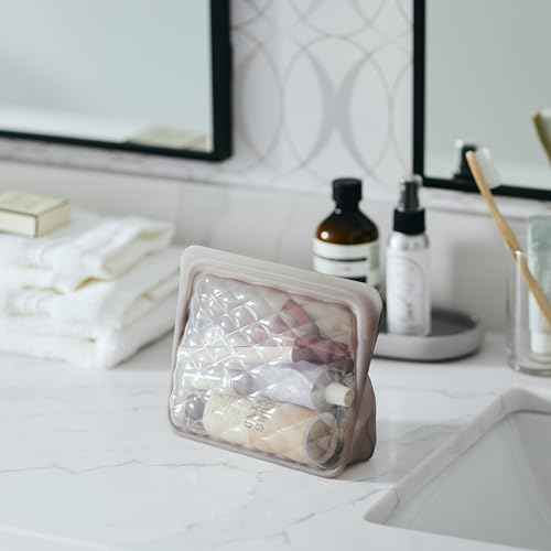 Stasher Premium Silicone Reusable Makeup Bags 3-Pack, Taupe, Beauty & Travel Toiletry Bag, Storage Bag Organizer, Dishwasher & Heat Safe, TSA Friendly, BPA Free, Leak-free, Eco Friendly