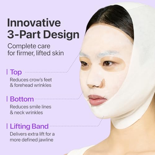numbuzin No.9 Sheet Mask | NAD+ BIO Lifting-sil Full Face Mask | Improves Jawline, Jowls, Wrinkles, Neck Lines | Peptides, NAD+, Collagen | Skin Firmness | 4 Sheets + Lifting Band