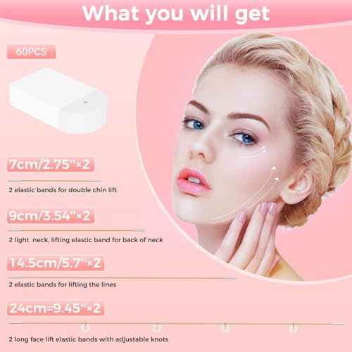 Invisible Face Lift Tape,60PCS Face Lifting Tapes and Bands with 8 Strings,Instant Face Lifter for Women Neck,Eyes,Double Chin,Sagging Skin,Face Tape for Tightening,Invisible Facelift Tape for Makeup