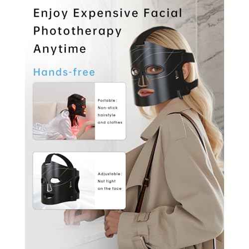 Red Light Therapy Mask: 292 LEDs High Energy Professional Infrared Red Light Therapy Device for Face Led Lighting Facial Mask Replace Photon Rejuvenation - Black