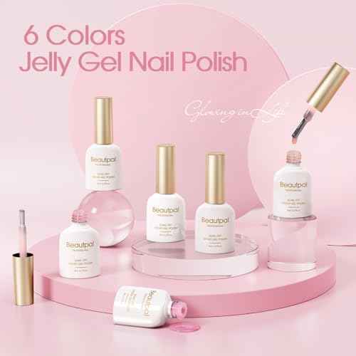 Beautpal Milky Jelly Gel Nail Polish Set of 6 Colors 8ml Nude Pink Transparent Gel Polish Sheer Nude Gel Polish Kit for Salon Gel Manicure and Nail Art DIY at Home