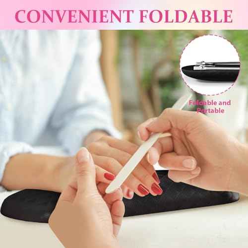 AORAEM Nail Arm Rest, Foldable Leather Nail Arm Rest with Non-slip Sleeve, Internal Sponge Filled Arm Rest Pillow with Metal Bracket, Nail Hand Rest for Home Use and Nail Salon Use (Black)