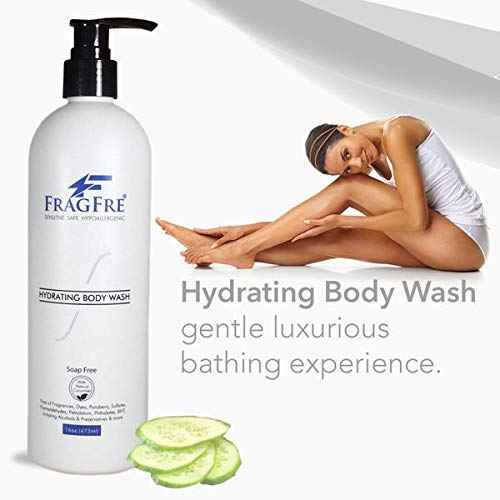 FRAGFRE Sensitive Body Wash 16 oz (2-Pack Gift Set) - Paraben Free Sulfate Free Body Cleanser - Hypoallergenic for Delicate and Flaky Skins - No Added Fragrance - Cucumber for Hydration - Vegan GF/CF