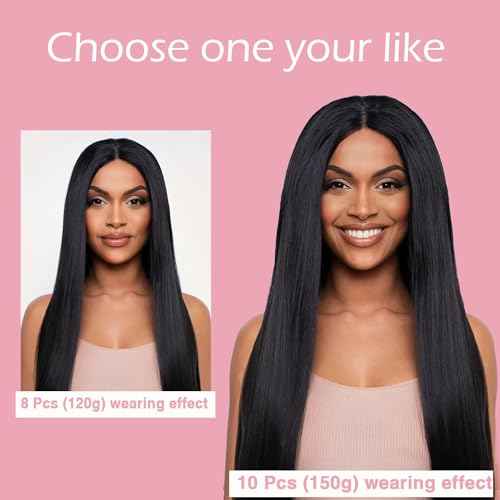 Clip in Hair Extensions Real Human Hair,18inch 150g 10Pcs with 24 clips,Natural Black,Straight Human Hair Clip in Hair Extensions for Black Women