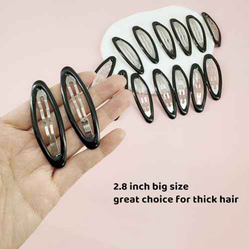 16 Pieces Hair Clips for Thick Hair 2.8 Inch Oval Shape Black XL Hair Clips for Women Metal Snap Non-Slip Hair Grips Hair Accessories