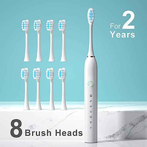 SUNPRO 2 Pack Sonic Electric Toothbrush for Adults, 6 Modes for Deep Clean, Include Smart Timer and 8 Heads (Black+Pink)