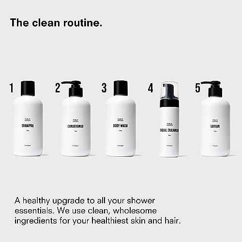 Public Goods Shower Essentials for Men and Women | Natural Shampoo, Conditioner & Body Wash | Made with Organic Essential Oils | Sulfate & Paraben Free | Vegan Friendly | 12 Fl Oz Bottles