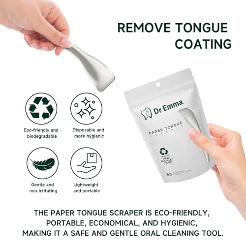Dr. Emma Tongue Scraper, Disposable Tongue Cleaner for Adults, Paper Hygienic Scraper, Clean Tongue, Promote Fresh Breath, 60 Count (Pack of 1)