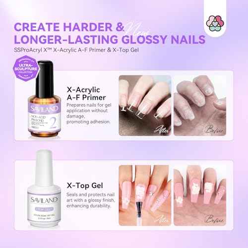 SAVILAND Professional Acrylic Nail Kit with Drill: Nail Kit Acrylic Set with 4OZ High Volumn EMA Monomer Nail Table Mat Essential Oil Nail Brush Nail Drill Kit Nail Extension Carving Women DIY Salon
