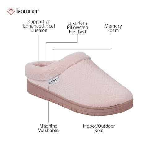 Isotoner Women's Indoor/Outdoor Slip-on Diamond Microterry Gemma Clog Slippers with Memory Foam Comfort, Evening Sand, 7.5-8