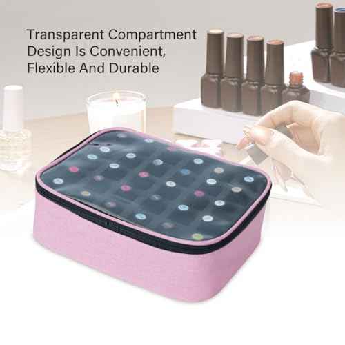 Small Clear Nail Polish Organizer Holds 30 bottles(15ml-0.5fl.oz) Nail Polish Case Multifunctional Nail Polish Bag organizer, Cosmetic Travel Makeup Cases for Women Pink