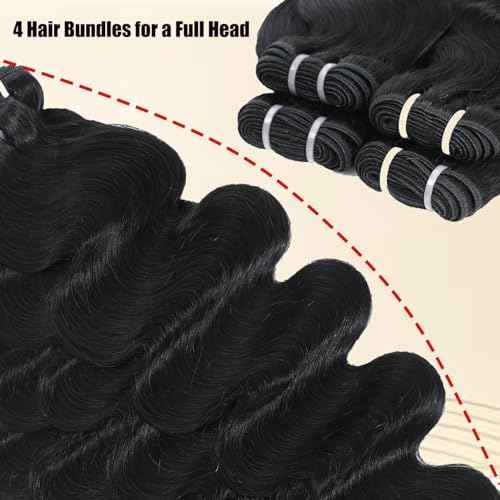 12A Human Hair Body Wave 100% Unprocessed Virgin Human Hair Thick 4 Bundles Quick Weave Bundles Real Human Hair Extensions Natural Black (18 20 22 24 Inch)