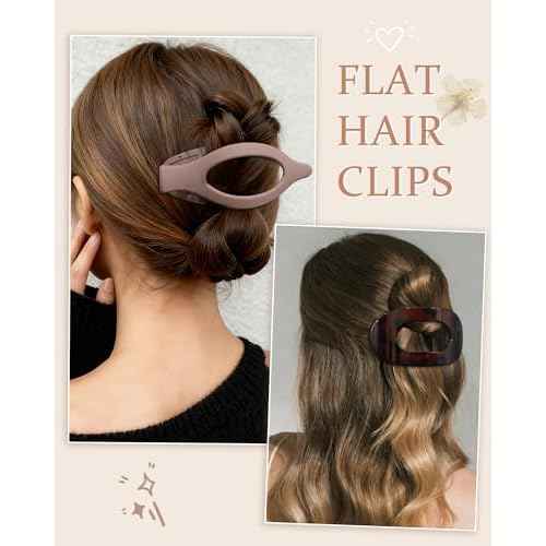 AWAYTR Flat Hair Clips For Women Lay Flat Claw Clip for Hair 6Pcs Large Hair Claw Clips for Driving Yoga (Leopard Series + Brown Series)