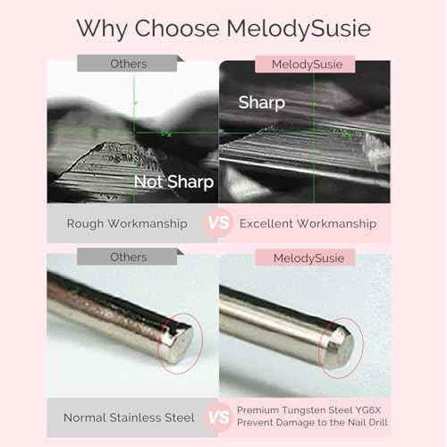 MelodySusie Flame Hexagon Nail Drill Bit, Professional Safety Carbide Under Nail Cleaner for Cuticle Dead Skin Nail Prepare, Two Way Rotate, Manicure Nail Salon Supply, M, Rose Gold