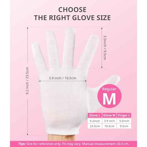 AIRSEE 2 Pairs White Cotton Gloves with Laundry Bag, Overnight Moisturizing SPA for Dry Hands and Eczema, Work Glove, Stretchy Fit for Men and Women, Regular M
