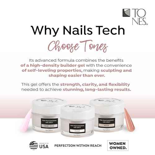 TONES Premium Self Leveling Nail Builder and Extension Gel for Professional Design - Salon-Quality LED and UV Building Gel - (0.5 Fl Oz, Glittery Nude)