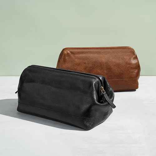 Fossil Leather Travel Toiletry Bag Shave Dopp Kit , Black (Model: MLG0724001)