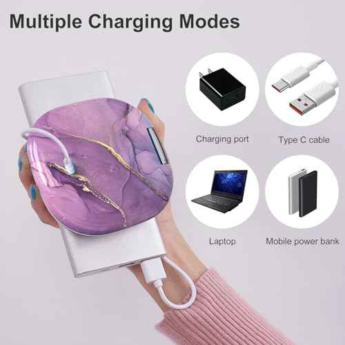 Mocado Compact LED Travel Makeup Mirror - 4 Inches 1X/10X Magnification Travel Mirror with Light Dimmable Double Sides Lighted USB Rechargeable Compact Mirror for Purse,Pocket,Travel(Purple Marble)
