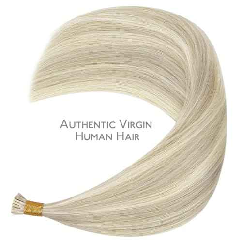 WENNALIFE I Tip Hair Extensions Human Hair, 50g 50s 24 Inch Ash Blonde Highlighted Platinum Blonde Remy Itip Human Hair Extensions Invisible Itips Straight I Tips Fusion Extensions Real Human Hair