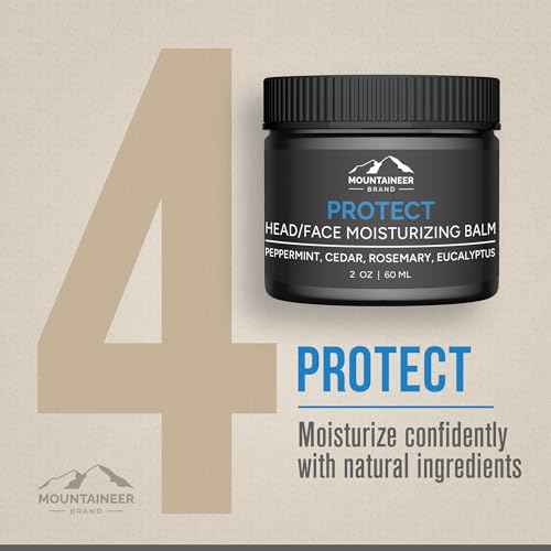 Mountaineer Brand Bald Head Care For Men | All Natural 4 Step Daily Skin Care for Healthy Scalp & Face | Exfoliate and Scrub | Cleanse Wash | Shine Away PH Balance | Protect Moisturizing Balm | 4oz