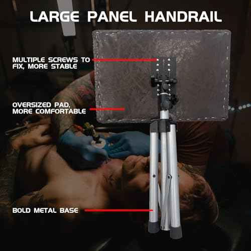 XL Tattoo Arm Rest Stand - Heavy Duty Steel - Portable Tattoo Armrest with Thick Soft Eco Leather Pad & Metal Base - Extra Wide and Long Pad - 180 Rotating Arm Rest