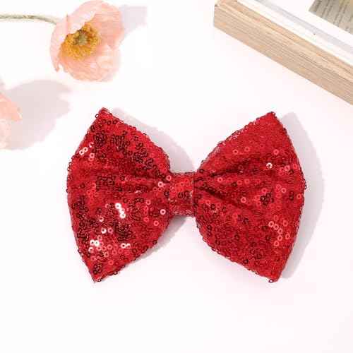 CN 5 Inch Red Glitter Hair Bows for Girls Alligator Clips Sparkly Sequin Hair Accessories for Kids Toddler Women on Birthday Wedding Christmas and Party