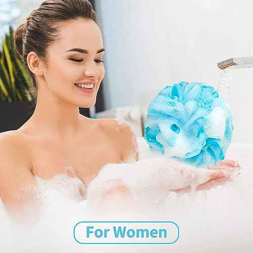 Bath Loofah Sponge Back Scrubber Shower Sponge Soft Mesh Exfoliator Pouf Shower Ball Bath Sponges for Women and Men Bath Accessories (4Pcs 50g Mix Black)