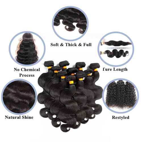 12A Human Hair Bundles Body Wave Bundles Human Hair 22 24 26 Inch 100% Unprocessed Brazilian Virgin Hair Body Wave 3 Bundles Deals Real Human Hair Extensions For Black Women Natural Black
