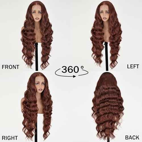 Wave Hair Reddish Brown Pre-plucked Hairline with Baby Hair 13 * 6 Transparent HD Front Lace Wigs 32 inch Synthetic Wig Body Wave Style for Women Wear Heat-resistant Fiber